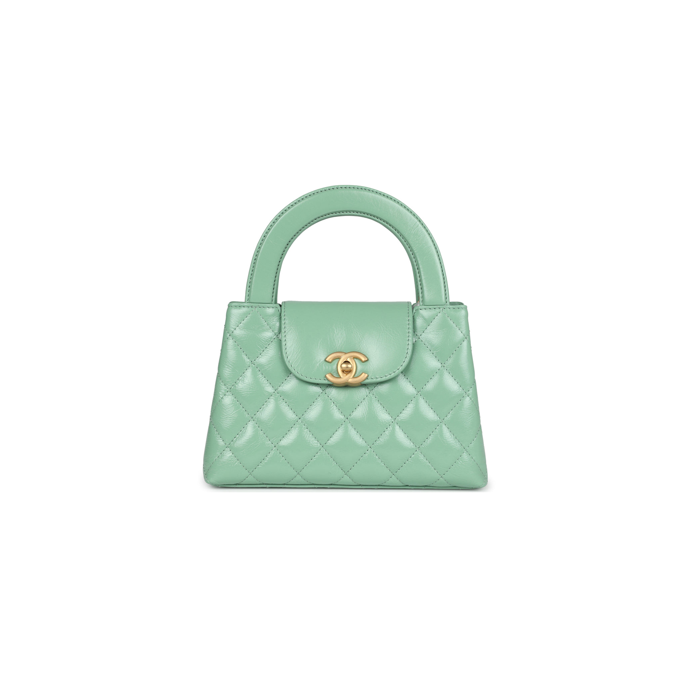 Ch*el master kelly shopper light green shiny aged calfskin brush gold hardware (19*13*7cm)